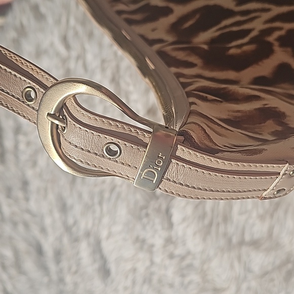 Dior Authentic Beige/Brown Leopard Printed Fabric and Leather Buckle Handle Hobo - Picture 10 of 15